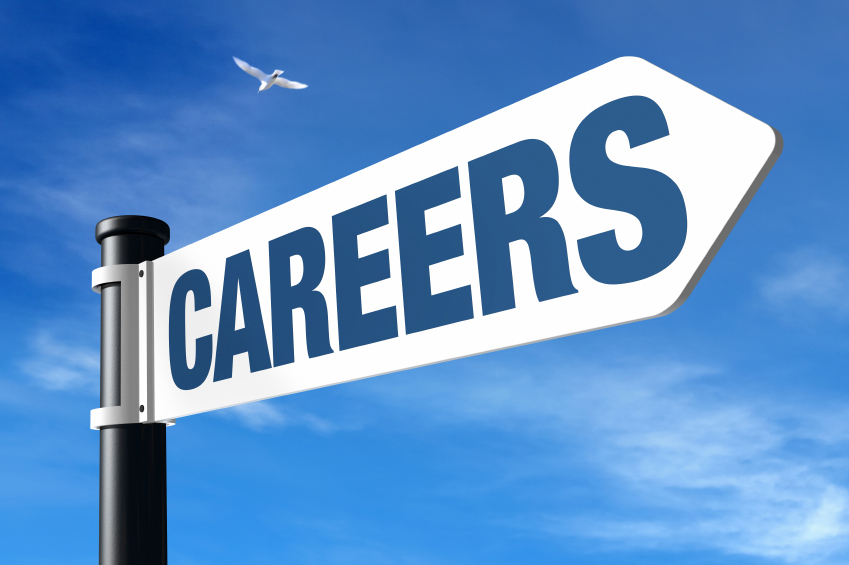 Sign on a blue sky background with the word CAREERS
